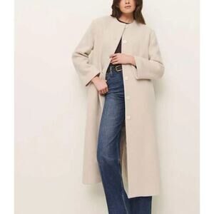 Reformation Asher Cream Detachable Scarf Wool Nylon Coat XS NEW Button Front